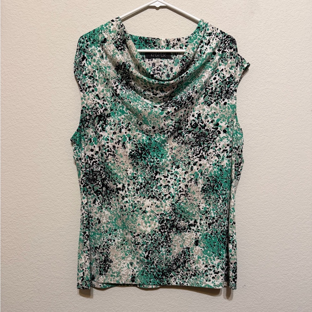 Kasper Green and Black Sleeveless Blouse